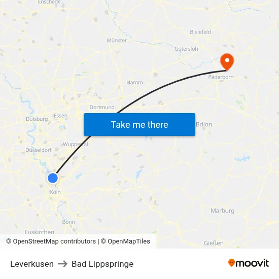 Leverkusen to Bad Lippspringe map