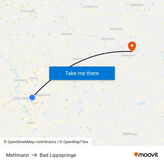 Mettmann to Bad Lippspringe map