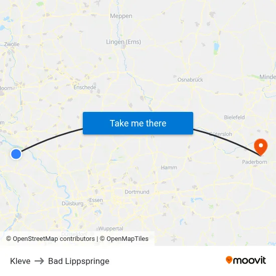 Kleve to Bad Lippspringe map