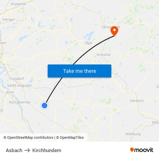 Asbach to Kirchhundem map