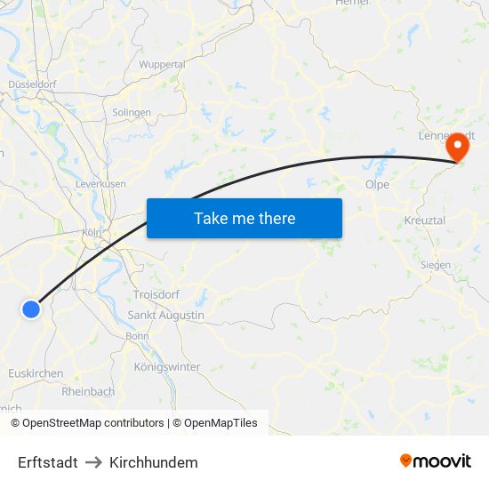 Erftstadt to Kirchhundem map
