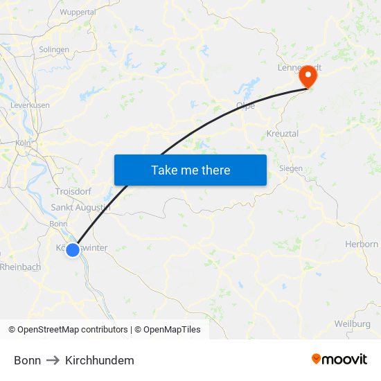 Bonn to Kirchhundem map