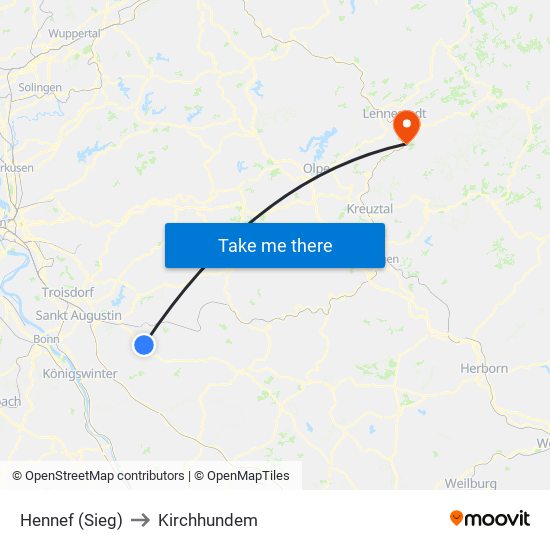 Hennef (Sieg) to Kirchhundem map