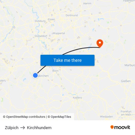 Zülpich to Kirchhundem map