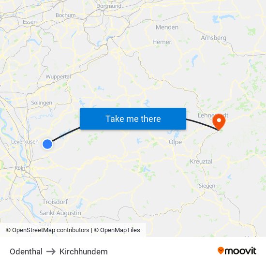 Odenthal to Kirchhundem map