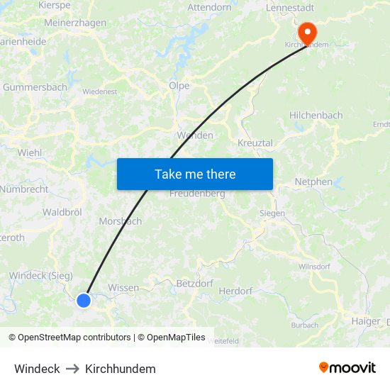 Windeck to Kirchhundem map