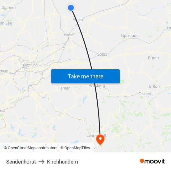 Sendenhorst to Kirchhundem map
