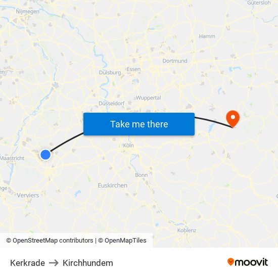 Kerkrade to Kirchhundem map