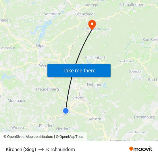 Kirchen (Sieg) to Kirchhundem map