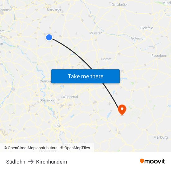 Südlohn to Kirchhundem map