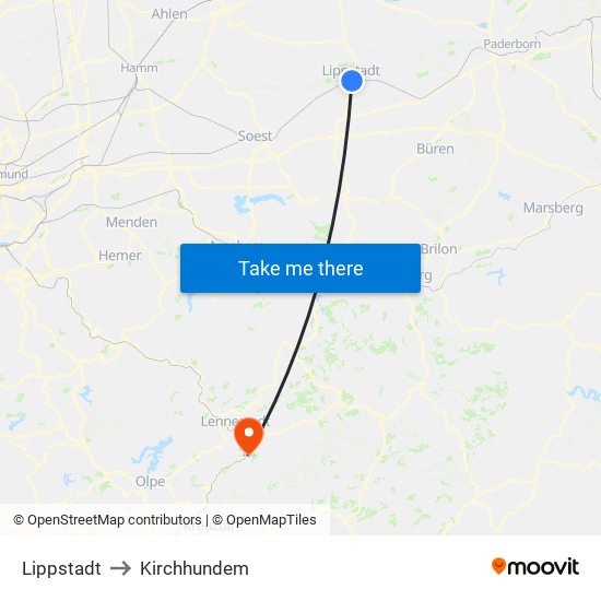 Lippstadt to Kirchhundem map