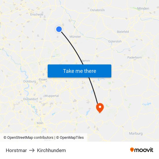 Horstmar to Kirchhundem map