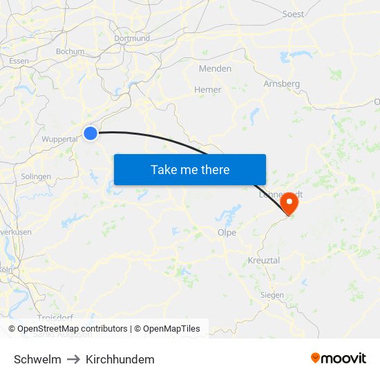 Schwelm to Kirchhundem map