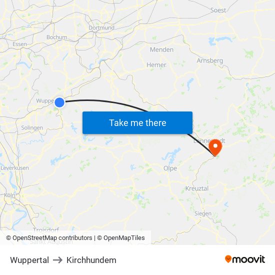 Wuppertal to Kirchhundem map