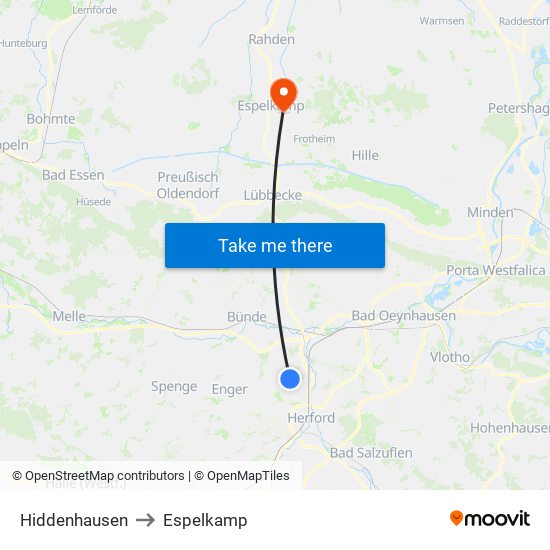 Hiddenhausen to Espelkamp map