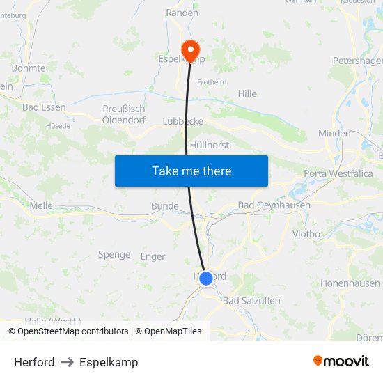 Herford to Espelkamp map