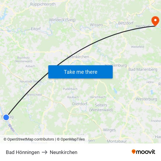 Bad Hönningen to Neunkirchen map