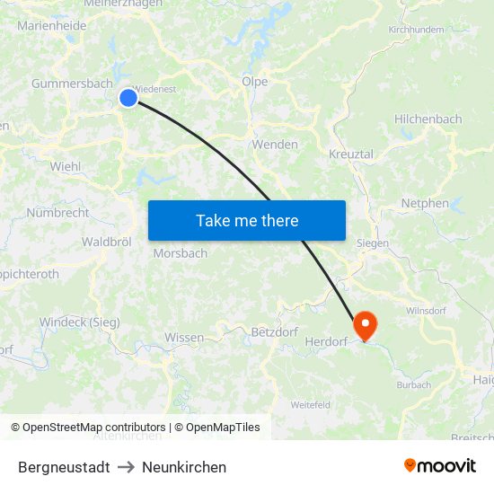 Bergneustadt to Neunkirchen map