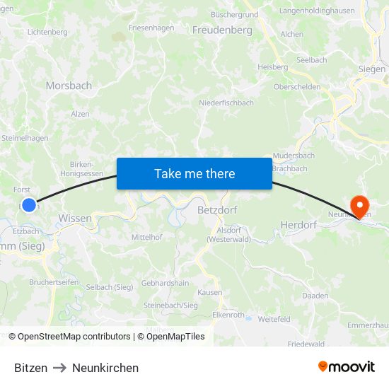 Bitzen to Neunkirchen map