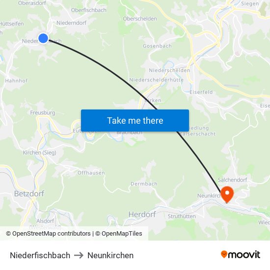 Niederfischbach to Neunkirchen map