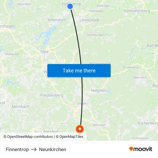 Finnentrop to Neunkirchen map