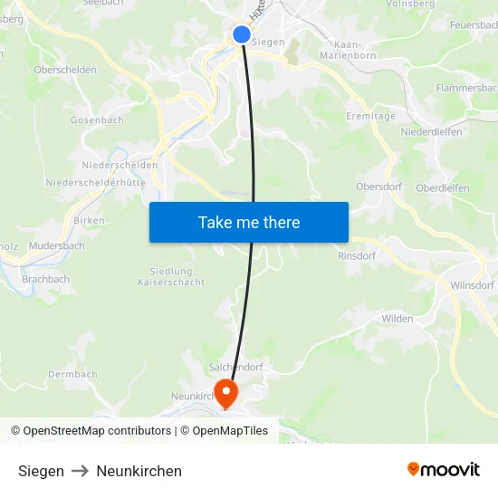 Siegen to Neunkirchen map