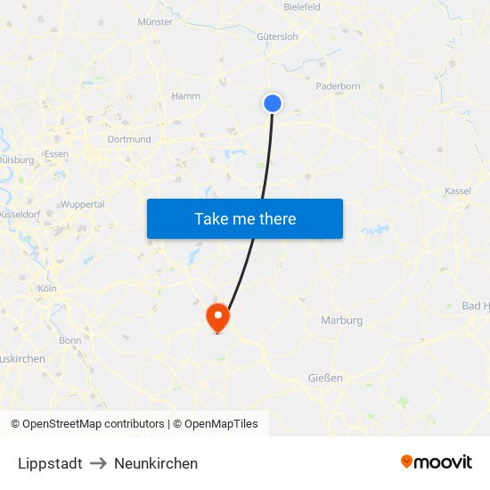 Lippstadt to Neunkirchen map