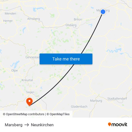 Marsberg to Neunkirchen map