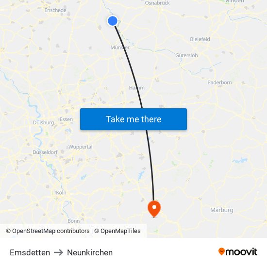 Emsdetten to Neunkirchen map