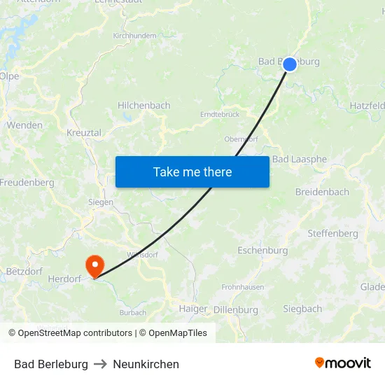 Bad Berleburg to Neunkirchen map
