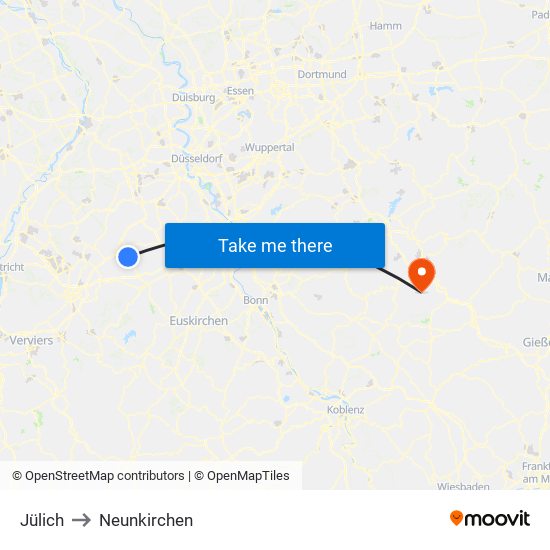 Jülich to Neunkirchen map