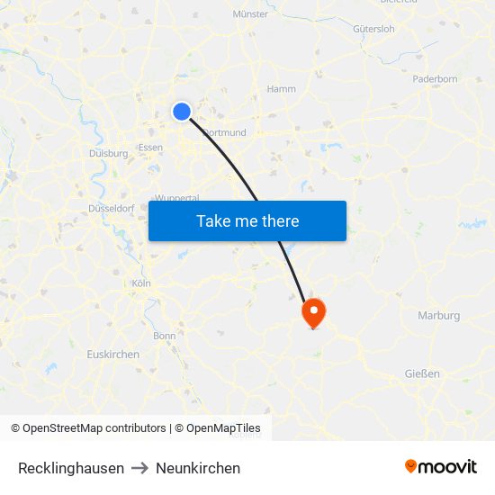 Recklinghausen to Neunkirchen map