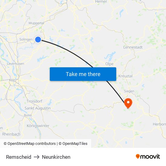 Remscheid to Neunkirchen map