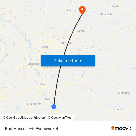 Bad Honnef to Everswinkel map