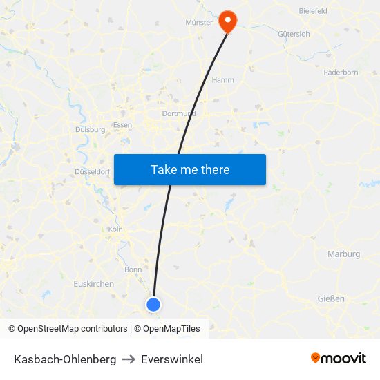 Kasbach-Ohlenberg to Everswinkel map