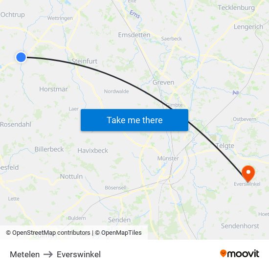 Metelen to Everswinkel map