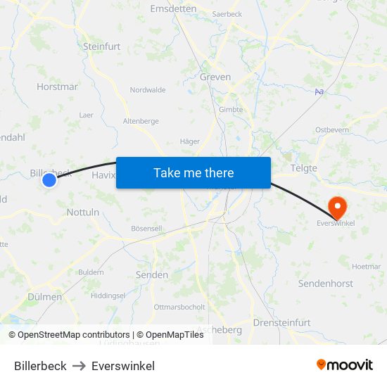 Billerbeck to Everswinkel map