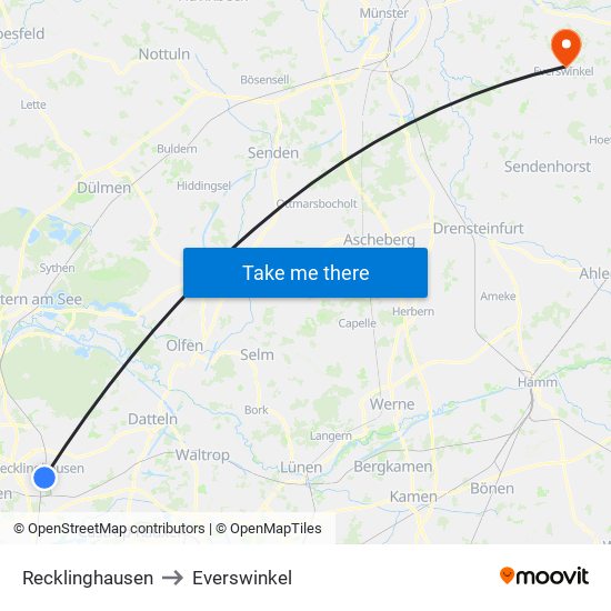 Recklinghausen to Everswinkel map