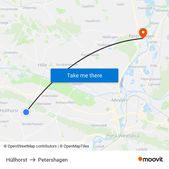 Hüllhorst to Petershagen map