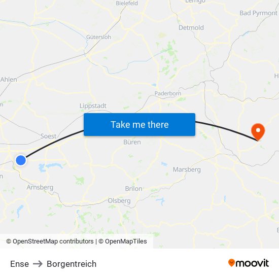 Ense to Borgentreich map