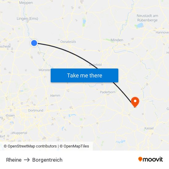 Rheine to Borgentreich map