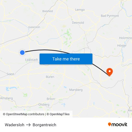 Wadersloh to Borgentreich map