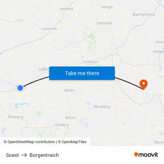 Soest to Borgentreich map