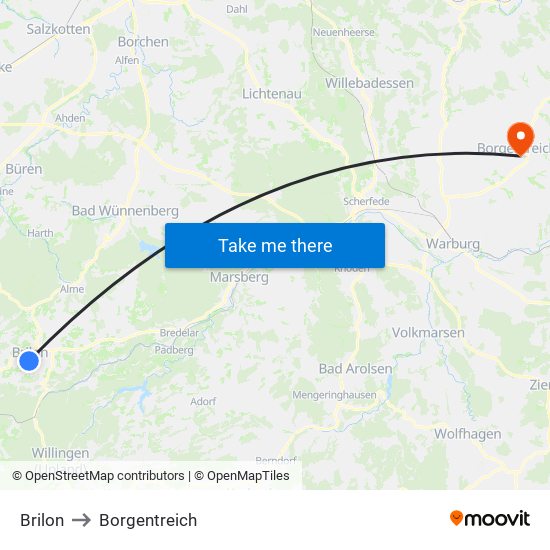 Brilon to Borgentreich map