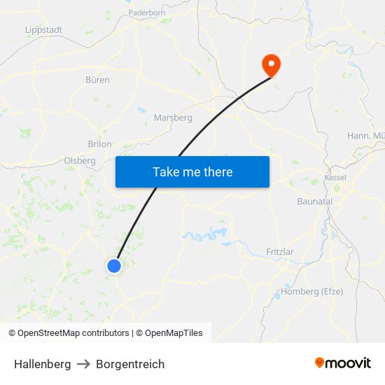 Hallenberg to Borgentreich map