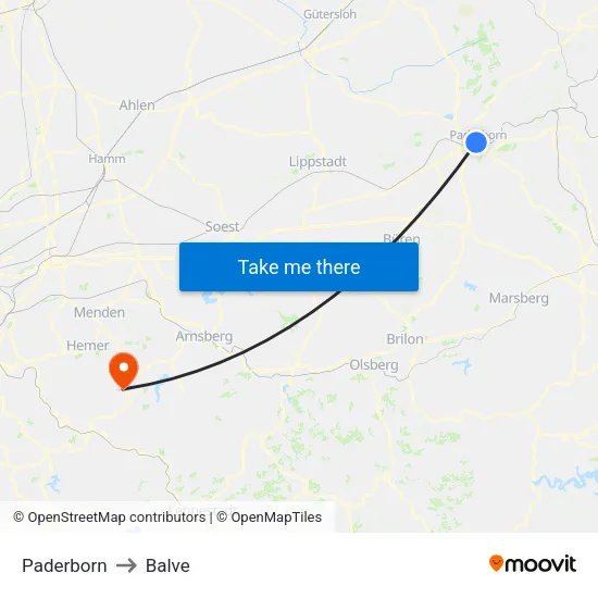 Paderborn to Balve map