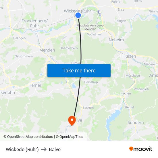 Wickede (Ruhr) to Balve map