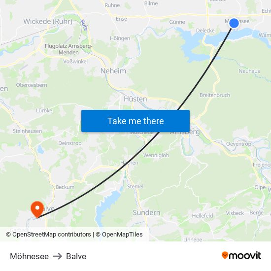 Möhnesee to Balve map