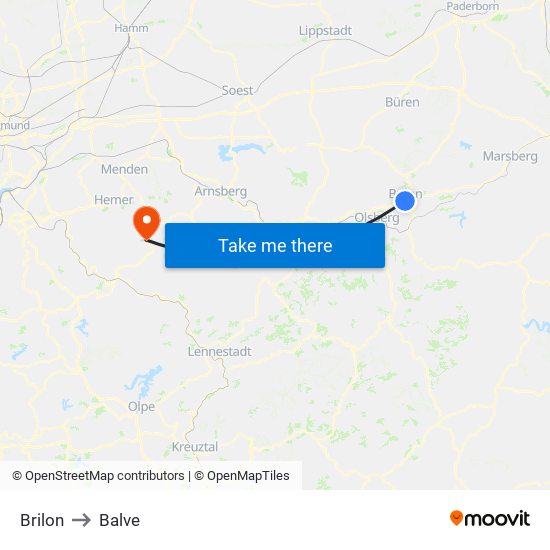 Brilon to Balve map