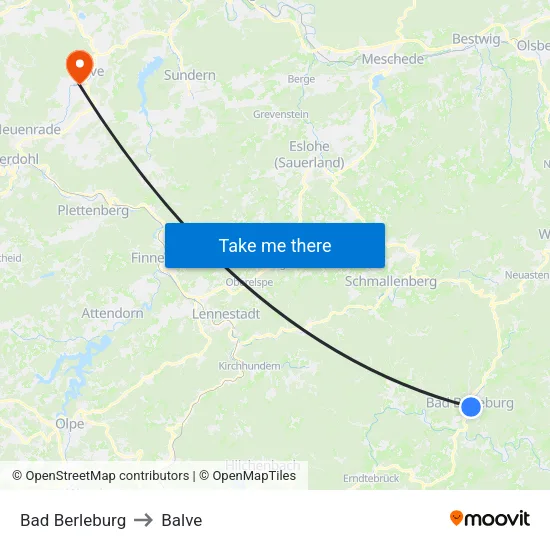 Bad Berleburg to Balve map
